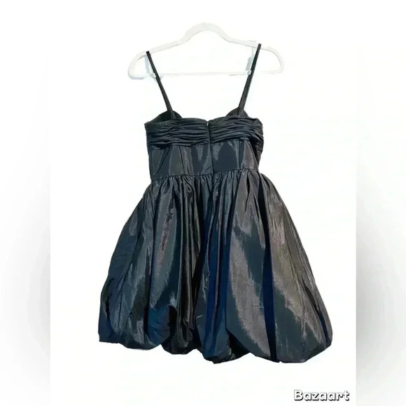 NWT Mac Duggal Spaghetti Strap Center Bow Balloon Mini Dress in Black Size 4 - Picture 6 of 10